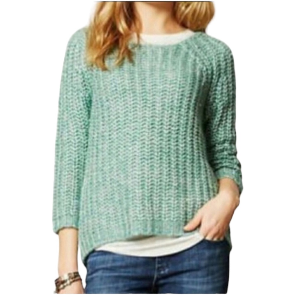 Knitted & Knotted Anthropologie Green Sunstitch Sweater